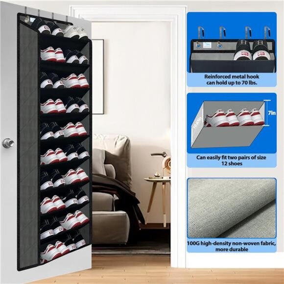 Over Door Shoe Organizer 10 Tier Large Capacity Closet Rack Storage 20 30 Pairs - Picture 3 of 7